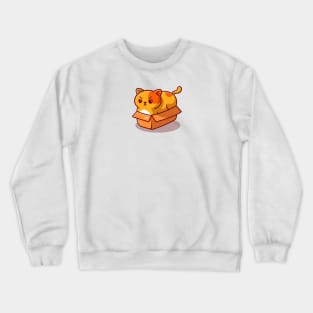 Cute Fat Cat In Box Cartoon Crewneck Sweatshirt